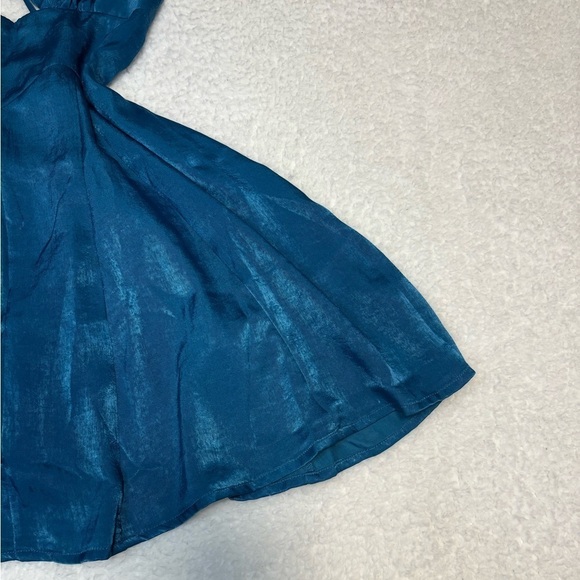 Free People Women Blue Good Catch Mini Slip Dress Satin Cut Out - Picture 3 of 11